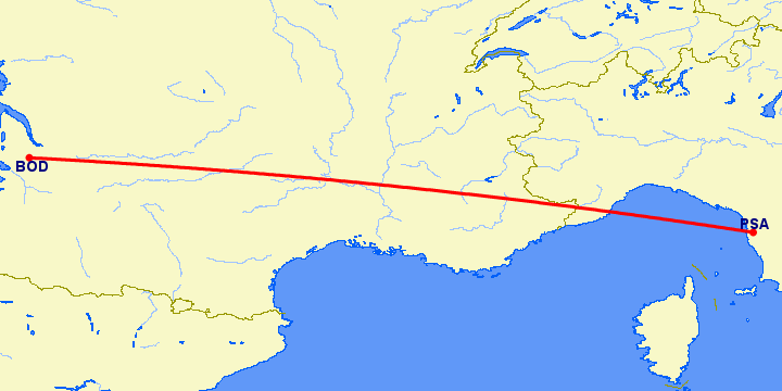 перелет Пиза — Бордо на карте