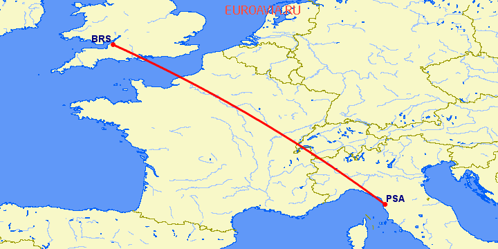 перелет Пиза — Бристоль на карте