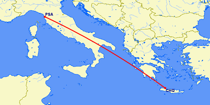 перелет Пиза — Chania на карте
