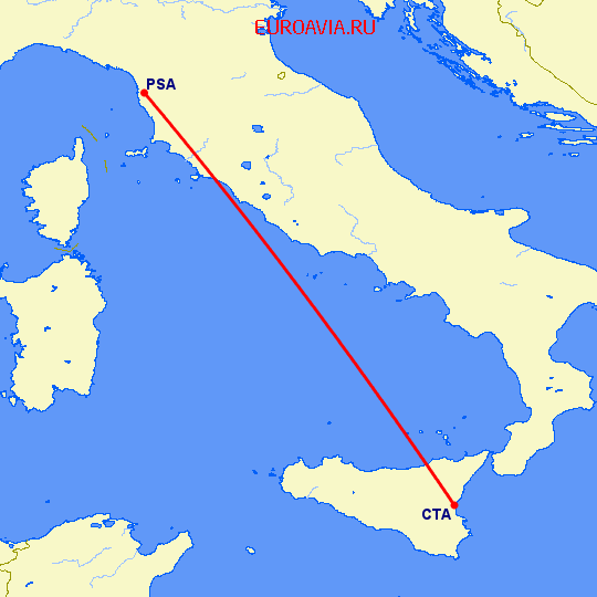 перелет Пиза — Катания на карте