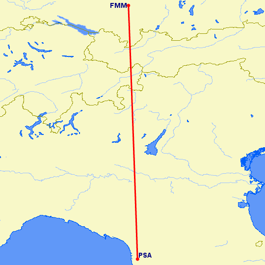 перелет Пиза — Мемминген на карте