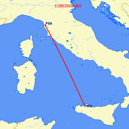 перелет Пиза — Палермо на карте