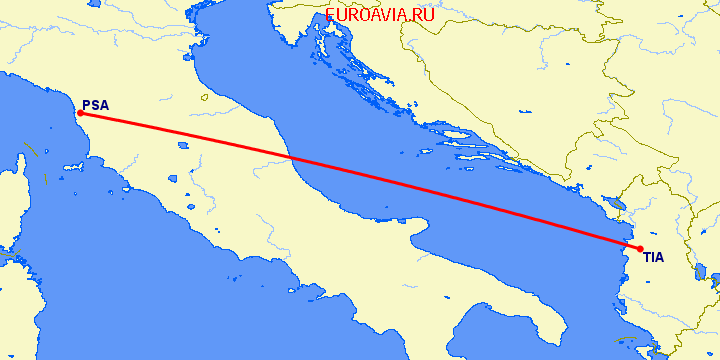 перелет Пиза — Тирана на карте