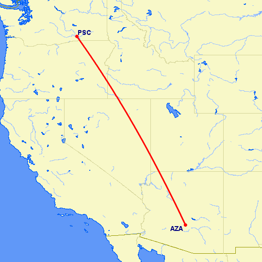 перелет Pasco — Финикс на карте