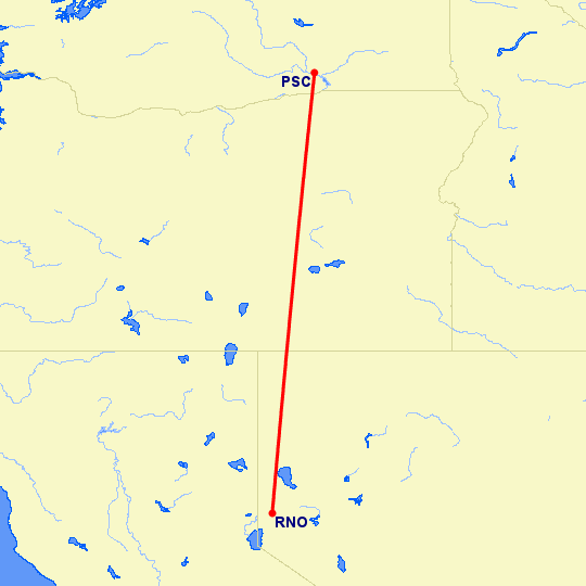 перелет Pasco — Рино на карте