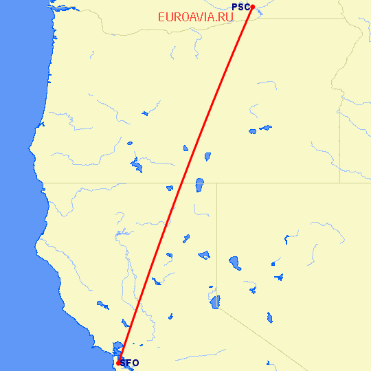 перелет Pasco — Сан Франциско на карте