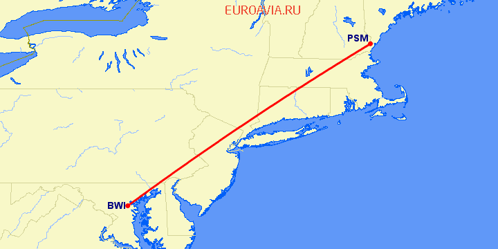 перелет Бостон — Балтимор на карте
