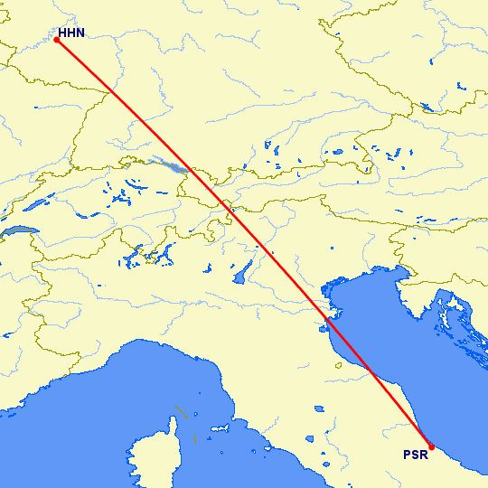 перелет Пескара — Hahn на карте