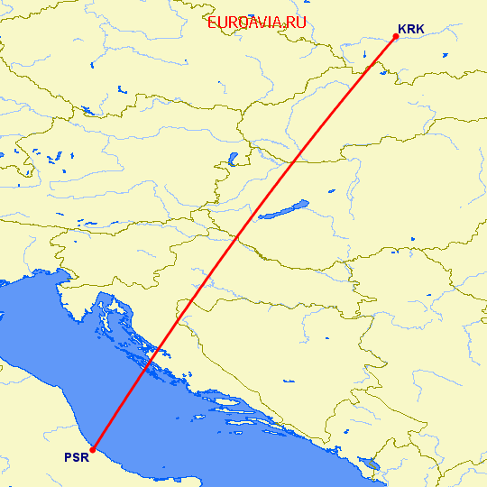 перелет Пескара — Краков на карте