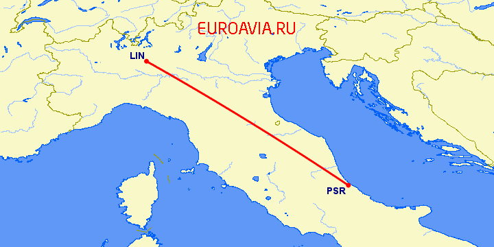 перелет Пескара — Милан на карте