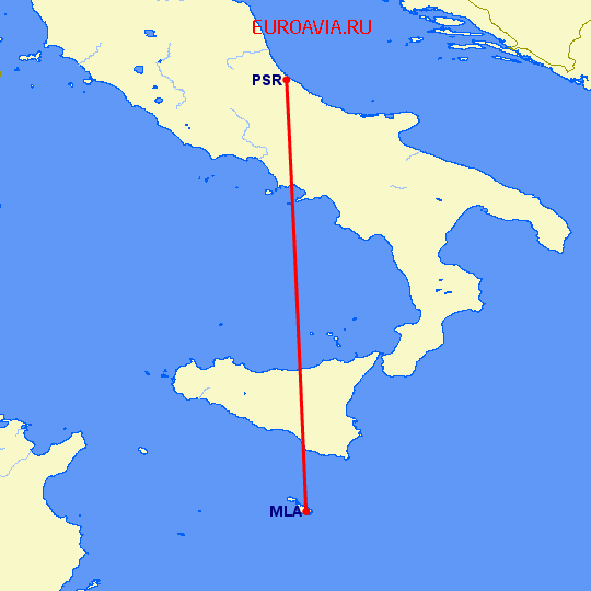 перелет Пескара — Мальта на карте