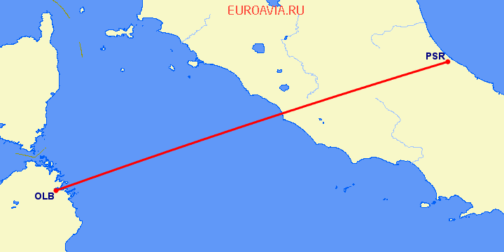перелет Пескара — Costa Smeralda на карте