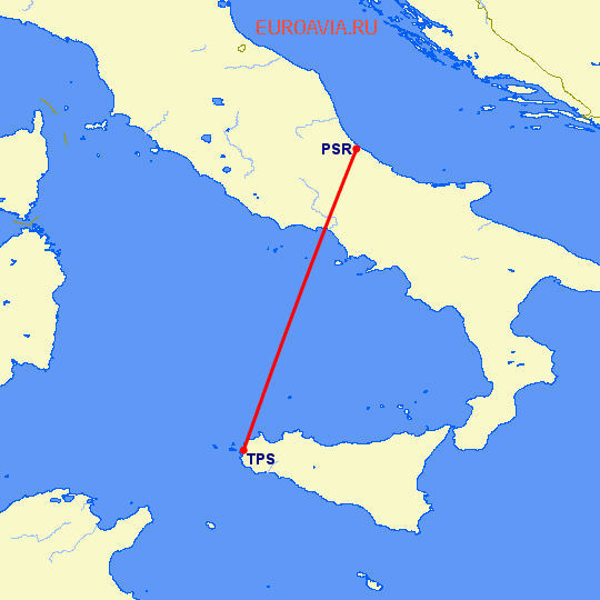 перелет Пескара — Тапини на карте