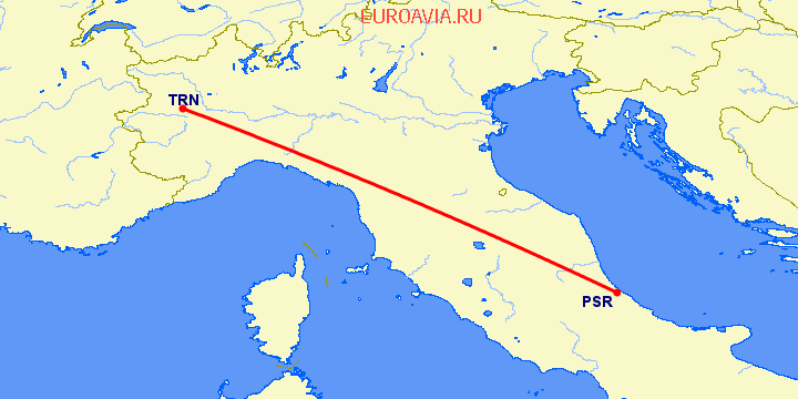 перелет Пескара — Турин на карте