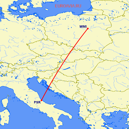 перелет Пескара — Варшава на карте