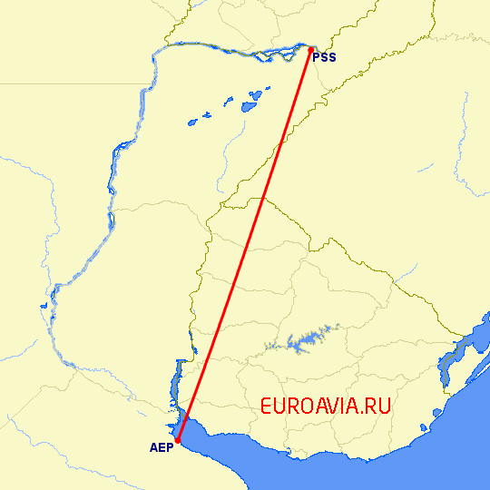перелет Посадас — Буэнос Айрес на карте