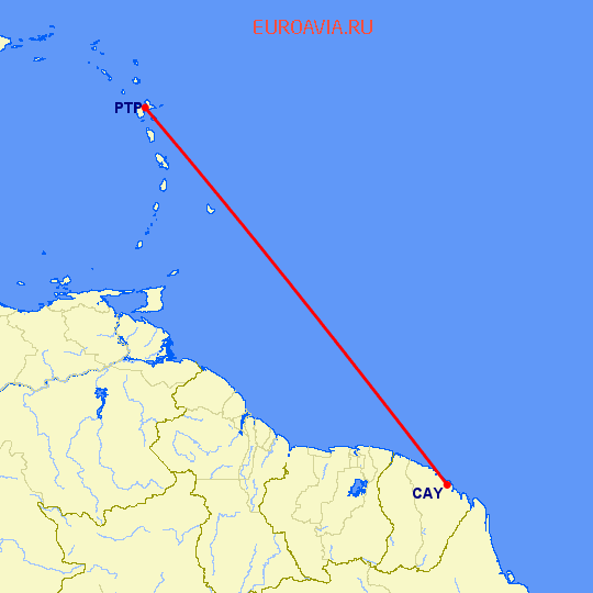перелет Pointe-a-pitre — Cayenne на карте