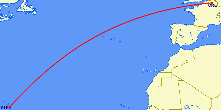 перелет Pointe-a-pitre — Шарлеруа на карте
