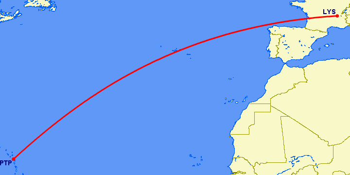 перелет Pointe-a-pitre — Лион на карте