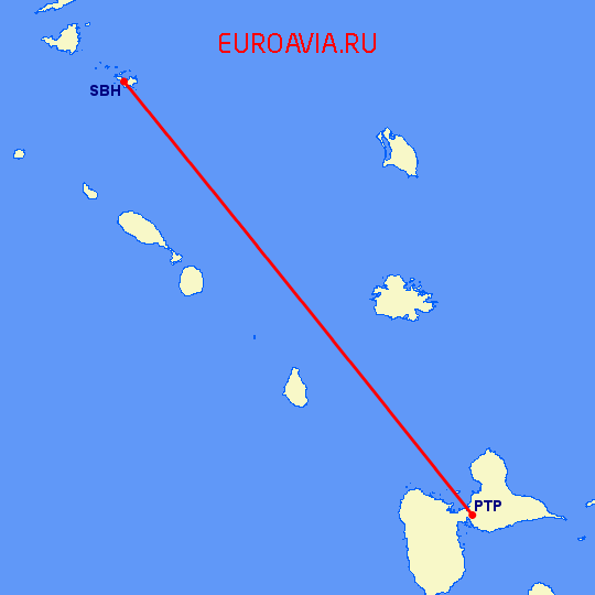 перелет Pointe-a-pitre — St Barthelemy на карте