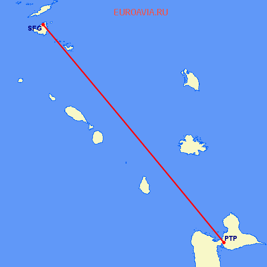 перелет Pointe-a-pitre — St Martin на карте