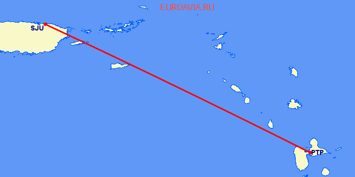перелет Pointe-a-pitre — Сан Хуан на карте