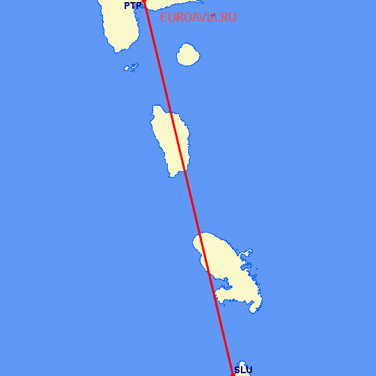 перелет Pointe-a-pitre — Castries на карте