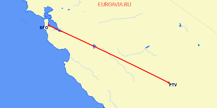 перелет Porterville — Сан Франциско на карте