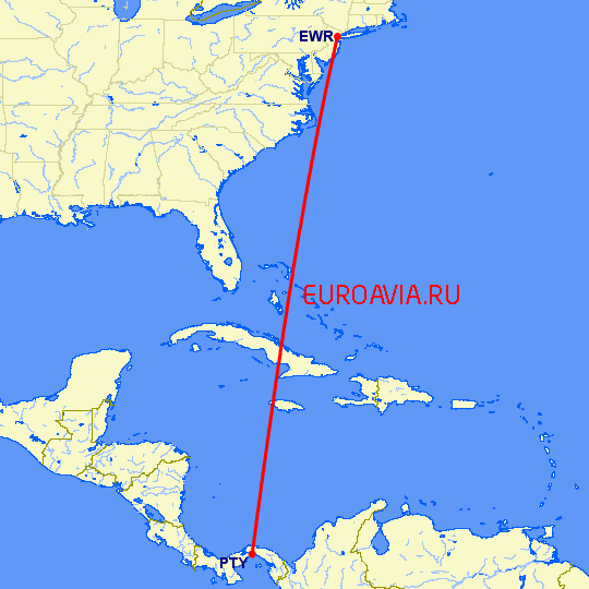 перелет Панама Сити — Ньюарк на карте