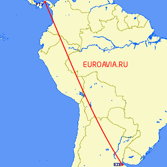 перелет Панама Сити — Буэнос Айрес на карте