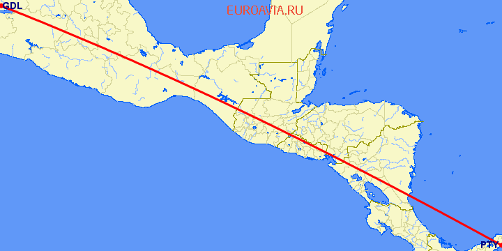 перелет Панама Сити — Гуадалахара на карте