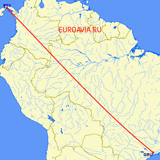 перелет Панама Сити — Сан Паулу на карте