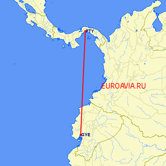 перелет Панама Сити — Гуайяквил на карте