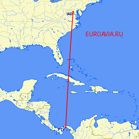 перелет Панама Сити — Вашингтон на карте