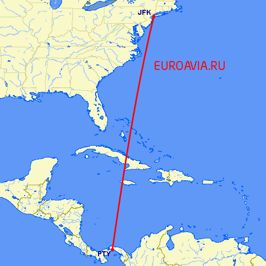 перелет Панама Сити — Нью Йорк на карте