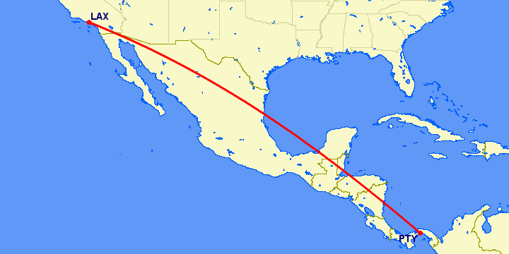 перелет Панама Сити — Лос Анджелес на карте