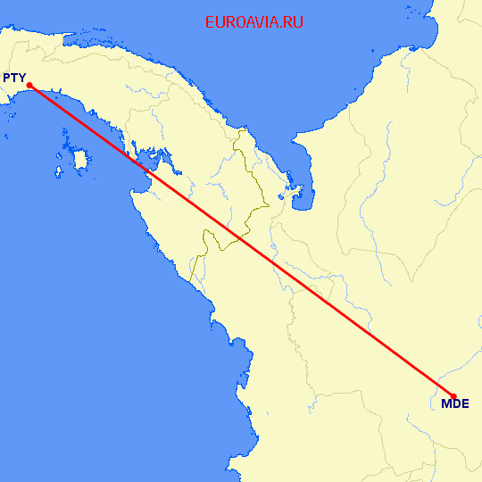 перелет Панама Сити — Меделлин на карте