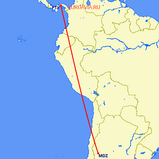 перелет Панама Сити — Мендоса на карте