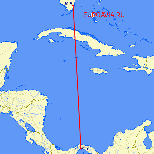 перелет Панама Сити — Майами на карте