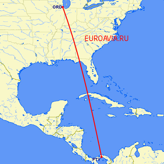 перелет Панама Сити — Чикаго на карте
