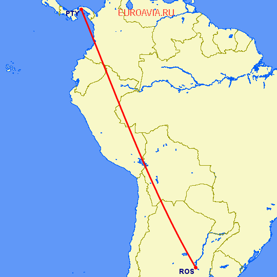 перелет Панама Сити — Росарио на карте