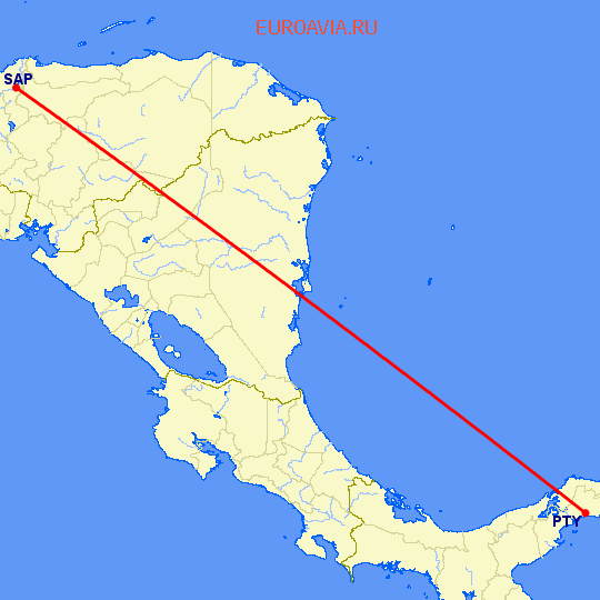 перелет Панама Сити — San Pedro Sula на карте