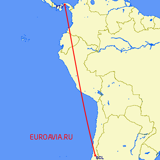 перелет Панама Сити — Сантьяго на карте
