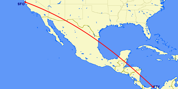 перелет Панама Сити — Сан Франциско на карте