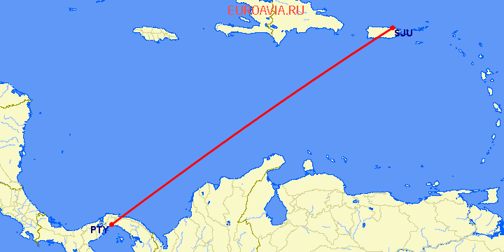 перелет Панама Сити — Сан Хуан на карте