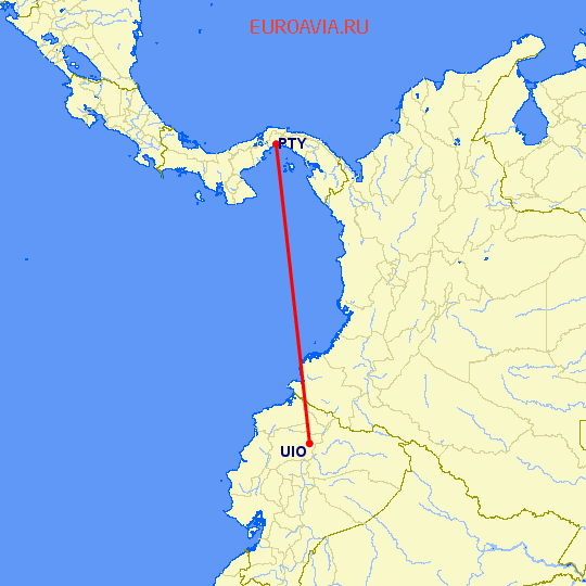 перелет Панама Сити — Кито на карте