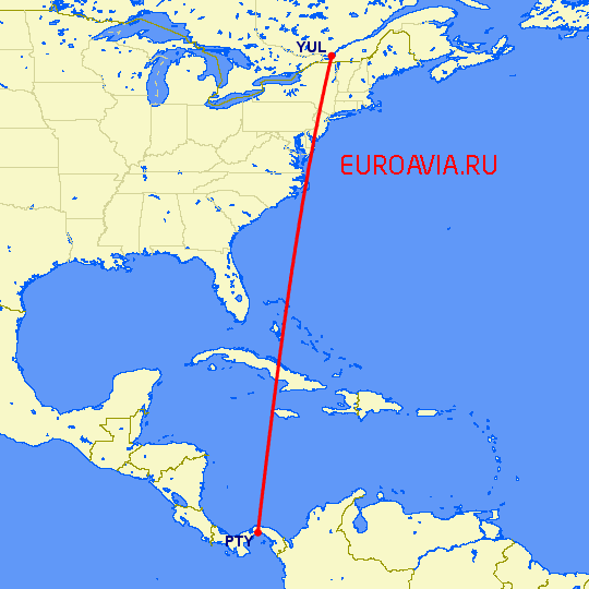 перелет Панама Сити — Монреаль на карте