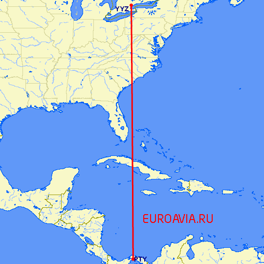 перелет Панама Сити — Торонто на карте