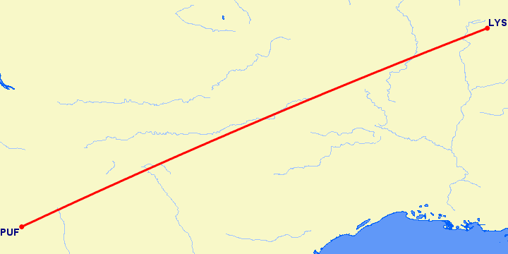 перелет По — Лион на карте