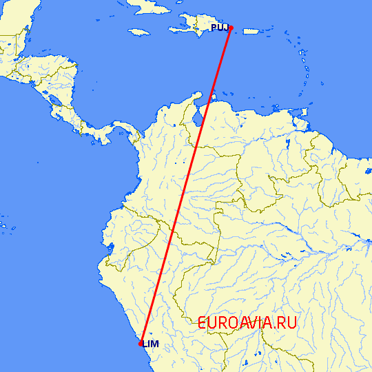 перелет Пунта Кана — Лима на карте